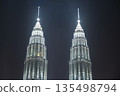 Illuminated Petronas Twin Towers at night, Kuala Lumpur, Malaysia 135498794