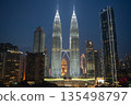 Illuminated Petronas Twin Towers at night, Kuala Lumpur, Malaysia 135498797