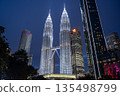 Illuminated Petronas Twin Towers at night, Kuala Lumpur, Malaysia 135498799