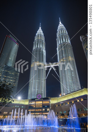 Illuminated Petronas Twin Towers at night, Kuala Lumpur, Malaysia 135498801