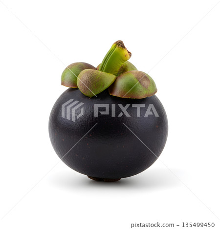 Mangosteen Fruit Whole Single Isolated with Shadow 135499450