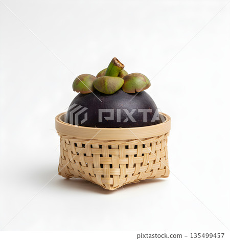 Mangosteen Fruit Whole in Bamboo Basket 135499457