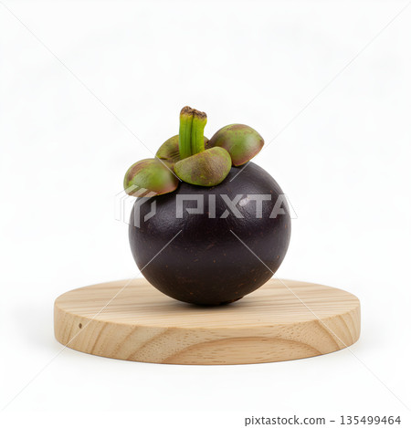 Mangosteen Fruit Whole on Wooden Podium 135499464
