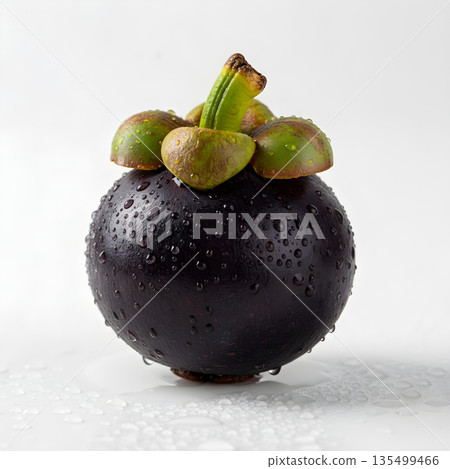 Mangosteen Fruit Whole with Water Droplets 135499466