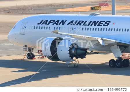 一架正在進行維護的客機，發動機罩已打開。 135499772