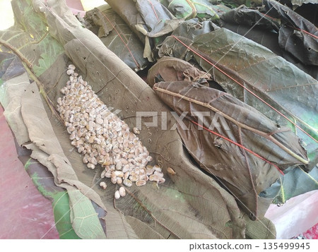 Thai handmade natto in fig leaves 135499945