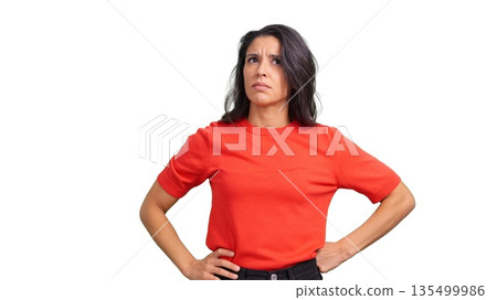 Woman thinking with a worried expression Woman thinking with a worried expression 135499986