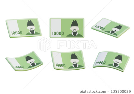 Single South Korean 10000 Won Banknote 3D Illustration 135500029
