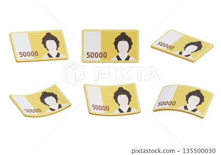 Single South Korean 50000 Won Banknote 3D Illustration 135500030