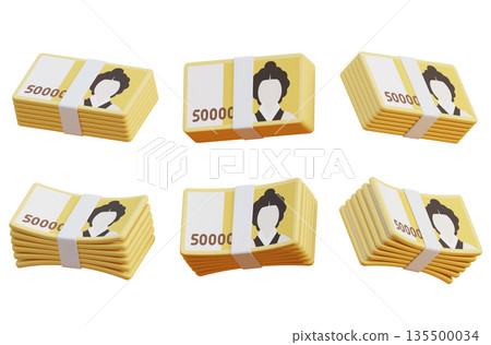 Large Stack of South Korean 50000 Won Banknotes 3D Large Stack of South Korean 50000 Won Banknotes 3D 135500034