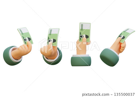 Human Hand Holding a Single 10000 Won Bill 3D Icon 135500037
