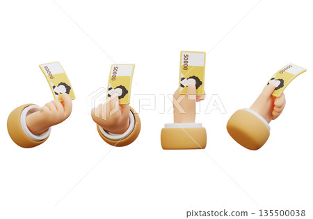 Hand Holding a Single 50000 Won Banknote 3D Icon 135500038