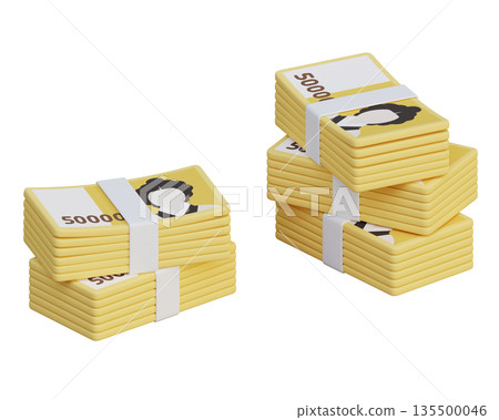 Accumulation of 50000 Won Banknotes Piles 3D Render 135500046