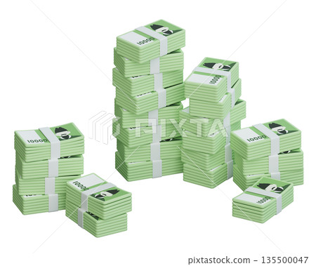 High Stack of 10000 Won Banknotes Pile 3D Illustration High Stack of 10000 Won Banknotes Pile 3D Illustration 135500047