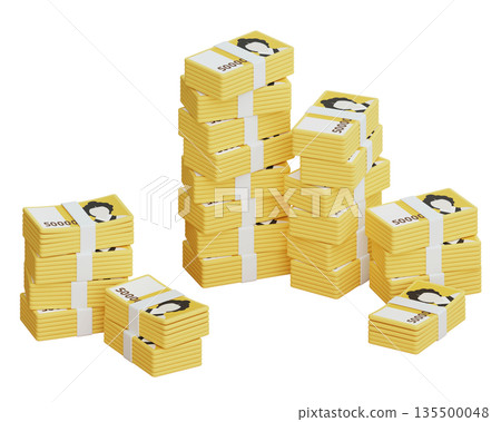 Huge Amount of 50000 Won Banknotes Stacked 3D Huge Amount of 50000 Won Banknotes Stacked 3D 135500048