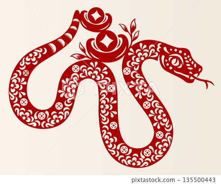 中國農曆新年，蛇年傳統紙藝紙料方向圖 135500443