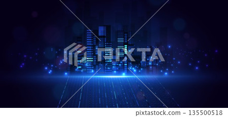 Smart night city digital background. Technology futuristic citynight concept. Smart night city digital background. Technology futuristic citynight concept. 135500518