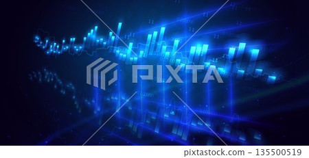 Finance chart stock market growth glowing light effect on dark blue background. Finance chart stock market growth glowing light effect on dark blue background. 135500519