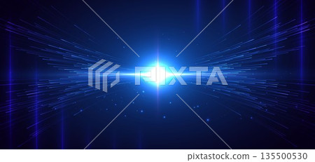 Hi speed blue light lines with lighting effect and sparkle on dark blue background. 135500530
