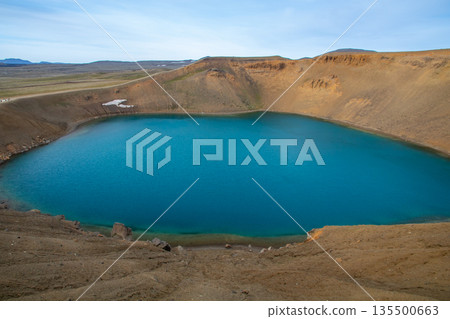 Lake Viti, a crater lake in the volcano Krafla in the northern part of the Nordic island nation of Iceland 135500663