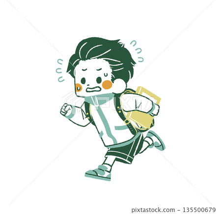 Elementary school student running with a book - 4 colors Elementary school student running with a book - 4 colors 135500679