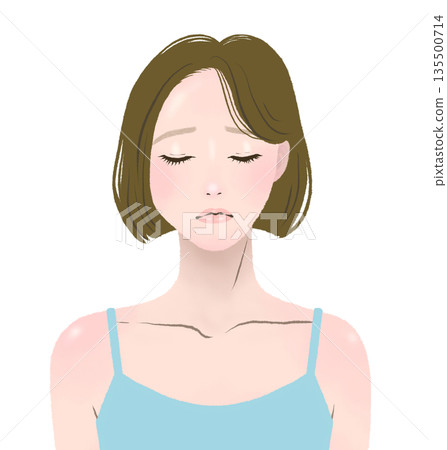 Woman with closed eyes and troubled face, health and beauty worries Woman with closed eyes and troubled face, health and beauty worries 135500714