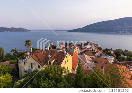 Landscape of Herceg Novi, Montenegro. A picturesque seaside town landscape Landscape of Herceg Novi, Montenegro. A picturesque seaside town landscape 135501292