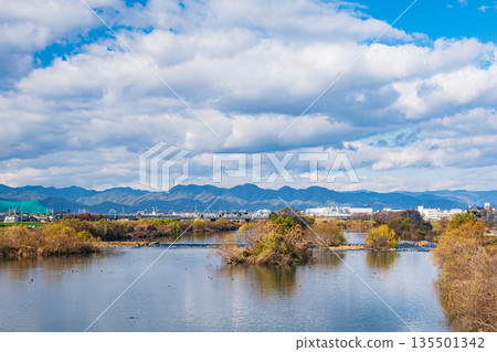 Winter scenery of the Katsura River, Kyoto City 135501342