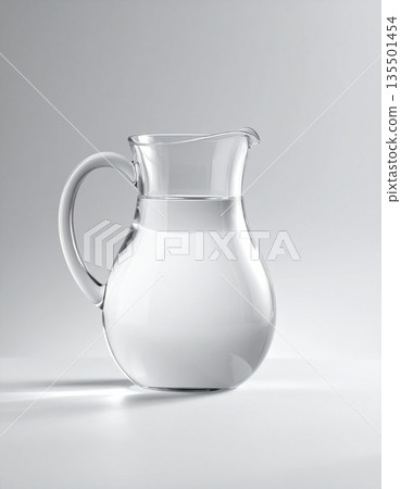 Glass pitcher on a pale gray background 135501454