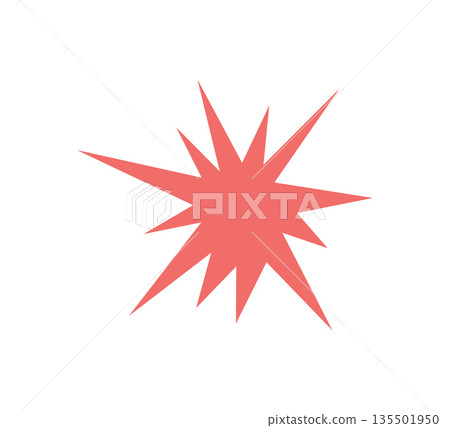 Irregular star shape icon. Abstract red starburst symbol. Comic burst sticker. Graphic design collage element. Spiky cartoon figure. Vector illustration isolated on white background 135501950