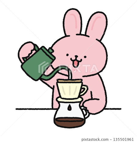 一隻可愛的兔子正在滴咖啡 135501961
