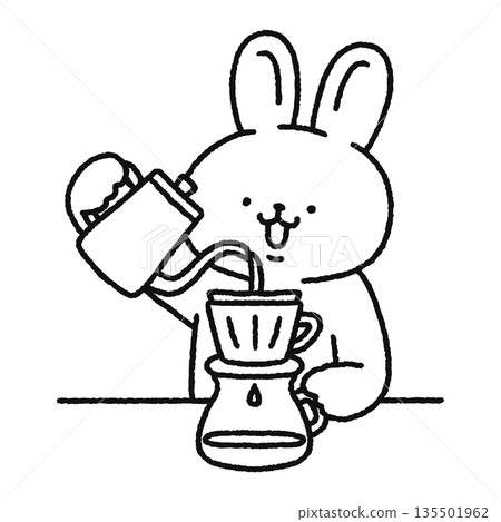可愛的兔子滴咖啡的線條畫 135501962