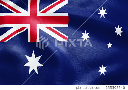 Detailed waving national flag of Australia with Union Jack and Southern Cross. Detailed waving national flag of Australia with Union Jack and Southern Cross. 135502340