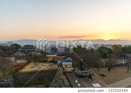 Commercial photography permitted: Sunrise view from Koriyama Castle in Yamatokoriyama 135502484