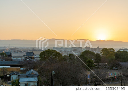Commercial photography permitted: Sunrise view from Koriyama Castle in Yamatokoriyama 135502495