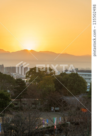 Commercial photography permitted: Sunrise view from Koriyama Castle in Yamatokoriyama Commercial photography permitted: Sunrise view from Koriyama Castle in Yamatokoriyama 135502498