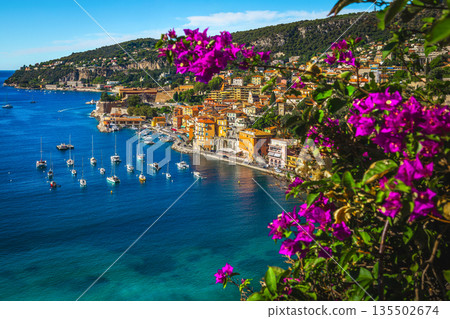 Villefranche sur Mer view from the flowery viewpoint, France 135502674