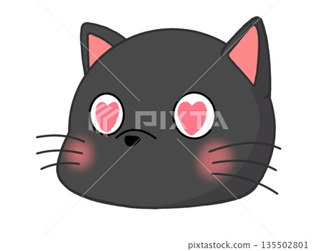 A sideways face of a black cat with heart-shaped eyes 135502801