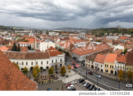 Aerial View of Cluj-Napoca Cityscape with Historic Red Rooftops Aerial View of Cluj-Napoca Cityscape with Historic Red Rooftops 135503268