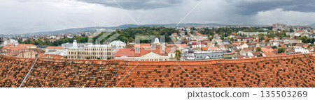 Aerial View of Cluj-Napoca Cityscape with Historic Red Rooftops Aerial View of Cluj-Napoca Cityscape with Historic Red Rooftops 135503269