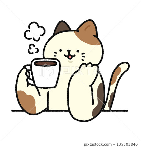 A cute cat taking a break while drinking coffee 135503840