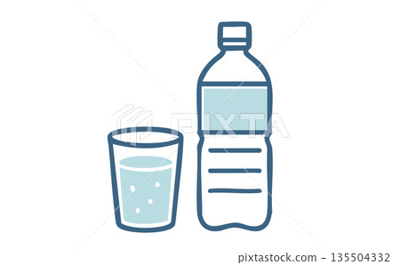 一組瓶裝水和一杯水的插圖 135504332