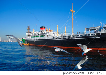 Hikawa Maru and Yurikamome line moored at Yamashita Park Hikawa Maru and Yurikamome line moored at Yamashita Park 135504739