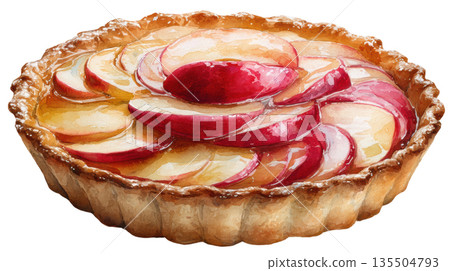 Watercolor bakery pie apple isolated on white background 135504793