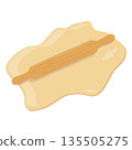 Wooden rolling pin rolls out dough, isolated vector illustration 135505275