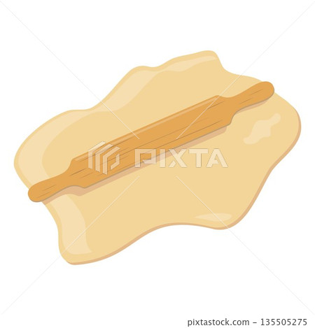 Wooden rolling pin rolls out dough, isolated vector illustration 135505275