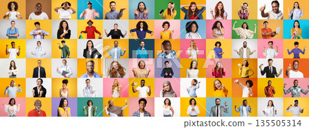 A vibrant collage features a diverse group of individuals from various backgrounds, each showcasing unique expressions of happiness. A vibrant collage features a diverse group of individuals from various backgrounds, each showcasing unique expressions of happiness. 135505314