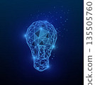 Creative business idea concept. Illustration with glowing polygonal light bulb on blue background Creative business idea concept. Illustration with glowing polygonal light bulb on blue background 135505760