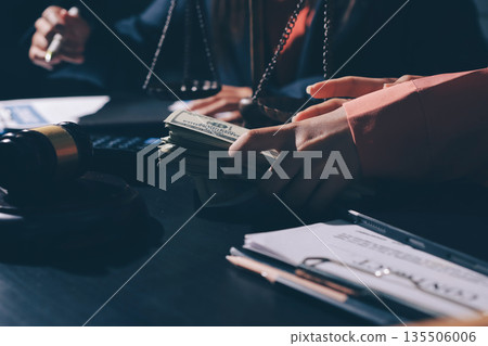 Consultation and conference of professional businesswoman and Male lawyers working and discussion having at law firm in office. Concepts of law, Judge gavel with scales of justice Consultation and conference of professional businesswoman and Male lawyers working and discussion having at law firm in office. Concepts of law, Judge gavel with scales of justice 135506006