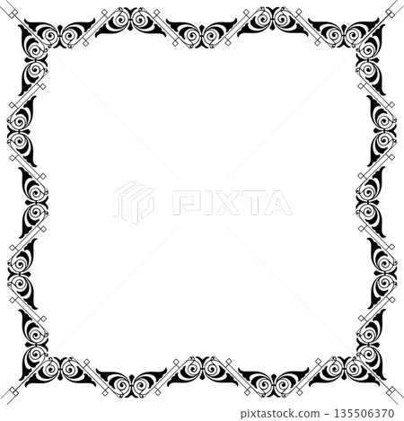 Vintage black decorative vector frame in Gothic style - elegant vector frame on white background, EPS10, hallowen, crismes. 135506370